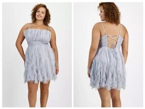 Pear Culture Babydoll Dress Corset Back Glitter Fairy Whimsigoth Silver Sz 20